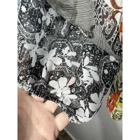 Fig And Flower 3/4 Sleeve Sheer Multiprint Blouse Size L - Picture 3 of 5